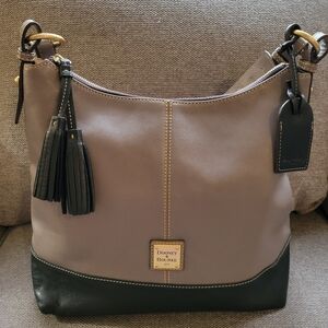 Dooney & Bourke Two-Tone Gray & Black  Leather Charm Tasseled Hobo & Dust Cover